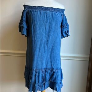 Rails Womens Blue Chambray Off Shoulder Ruffle Sleeve Dress Alina XS EUC